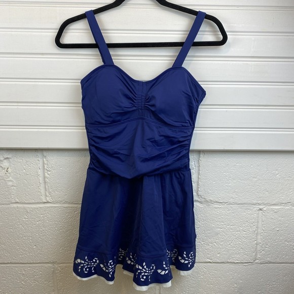 Denim & Co. Beach Laser Cut Swim Dress Skirt Light Purple Bathing Suit Size 6 - Picture 1 of 12